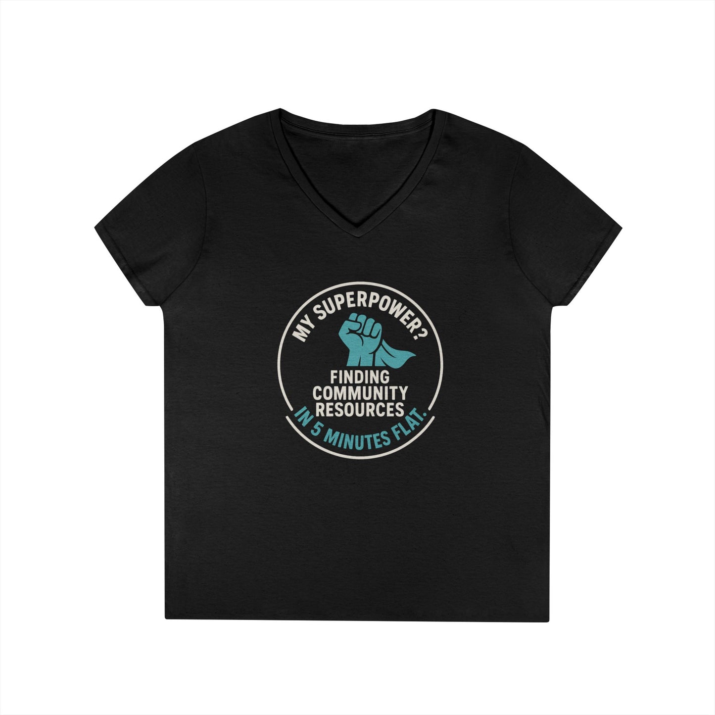 Community Resources V-Neck Tee — "My Superpower: Finding Community Resources" - Medical, School, Social Work