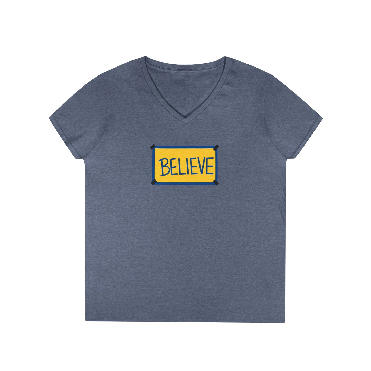 Believe Ladies' V-Neck Tee — Inspirational Graphic T-Shirt for Women (Social Worker/Mental Health)