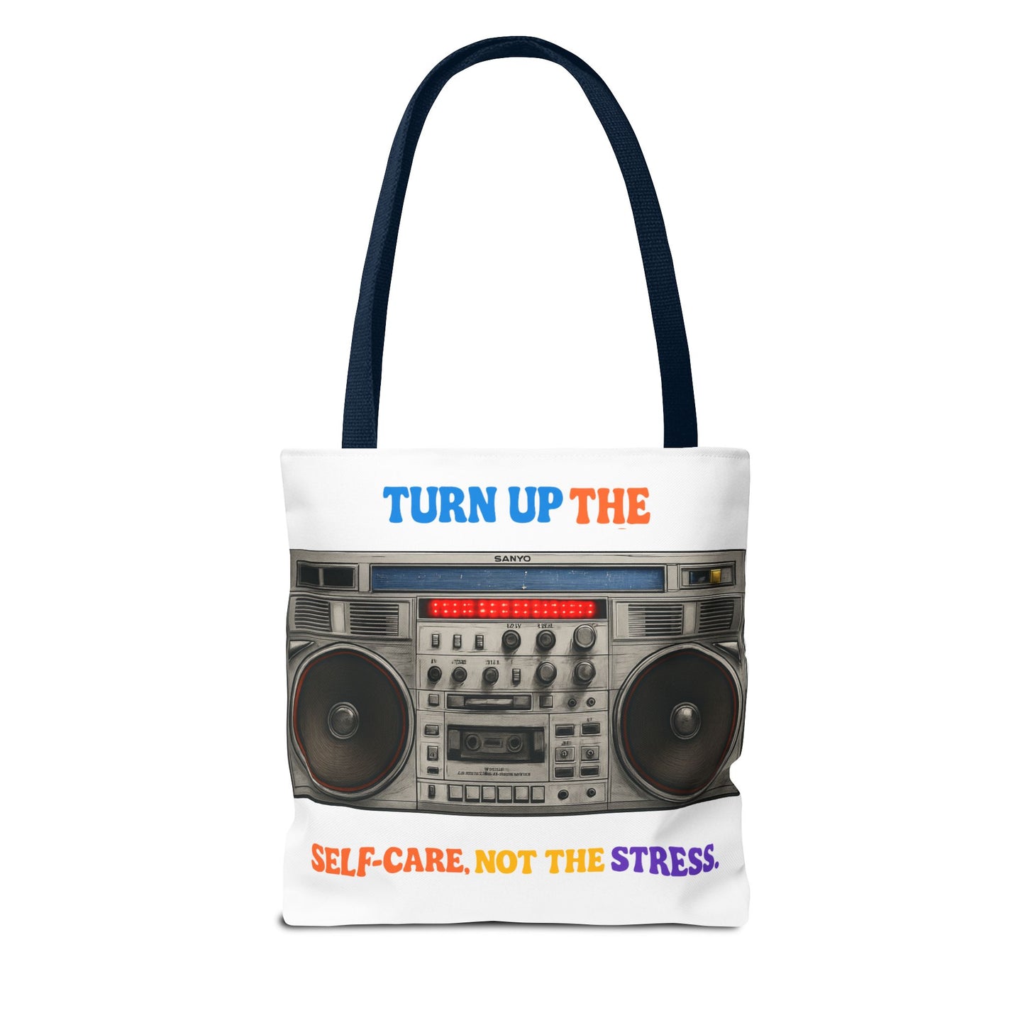 Turn Up the Self-Care Tote Bag — Retro Boombox 'Self-Care, Not the Stress' (Mental Health/Social Worker)