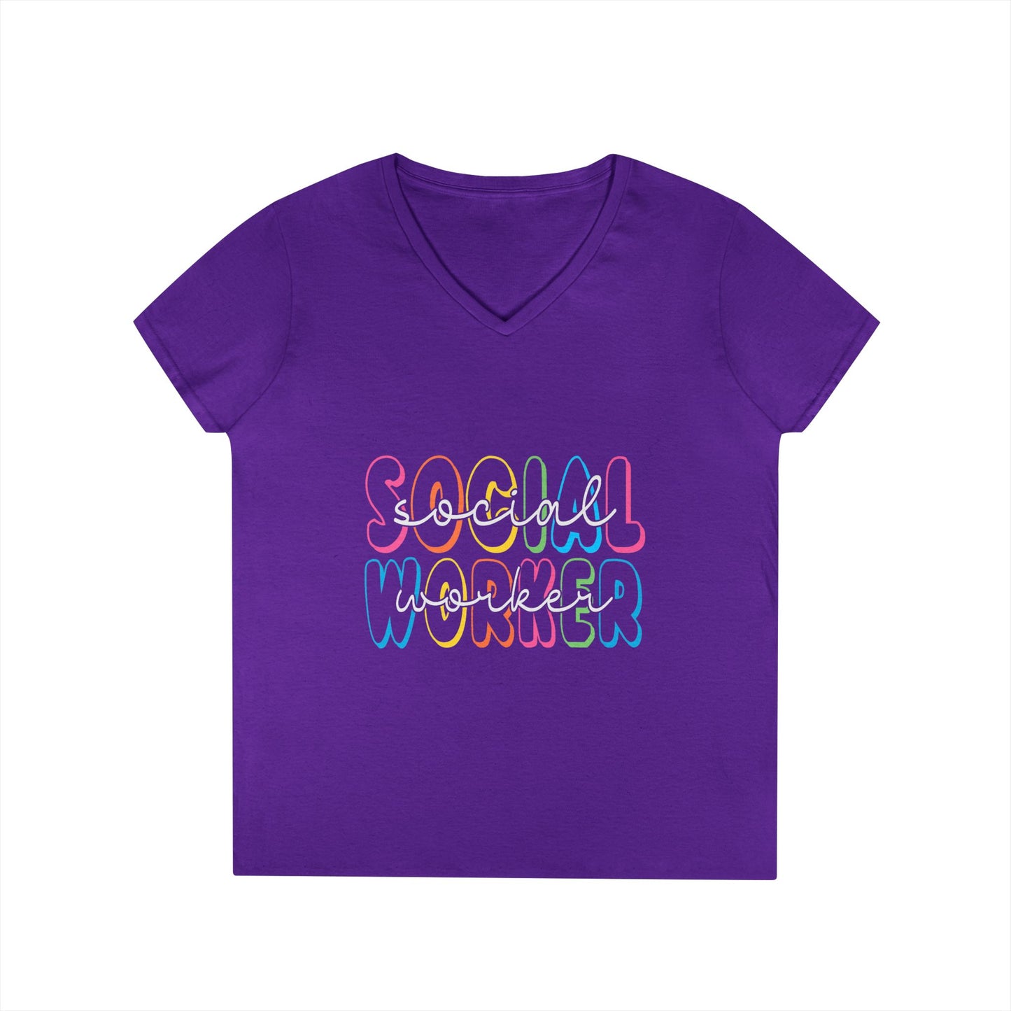 Social Worker V-Neck T-Shirt — Colorful Retro Script Women’s Tee