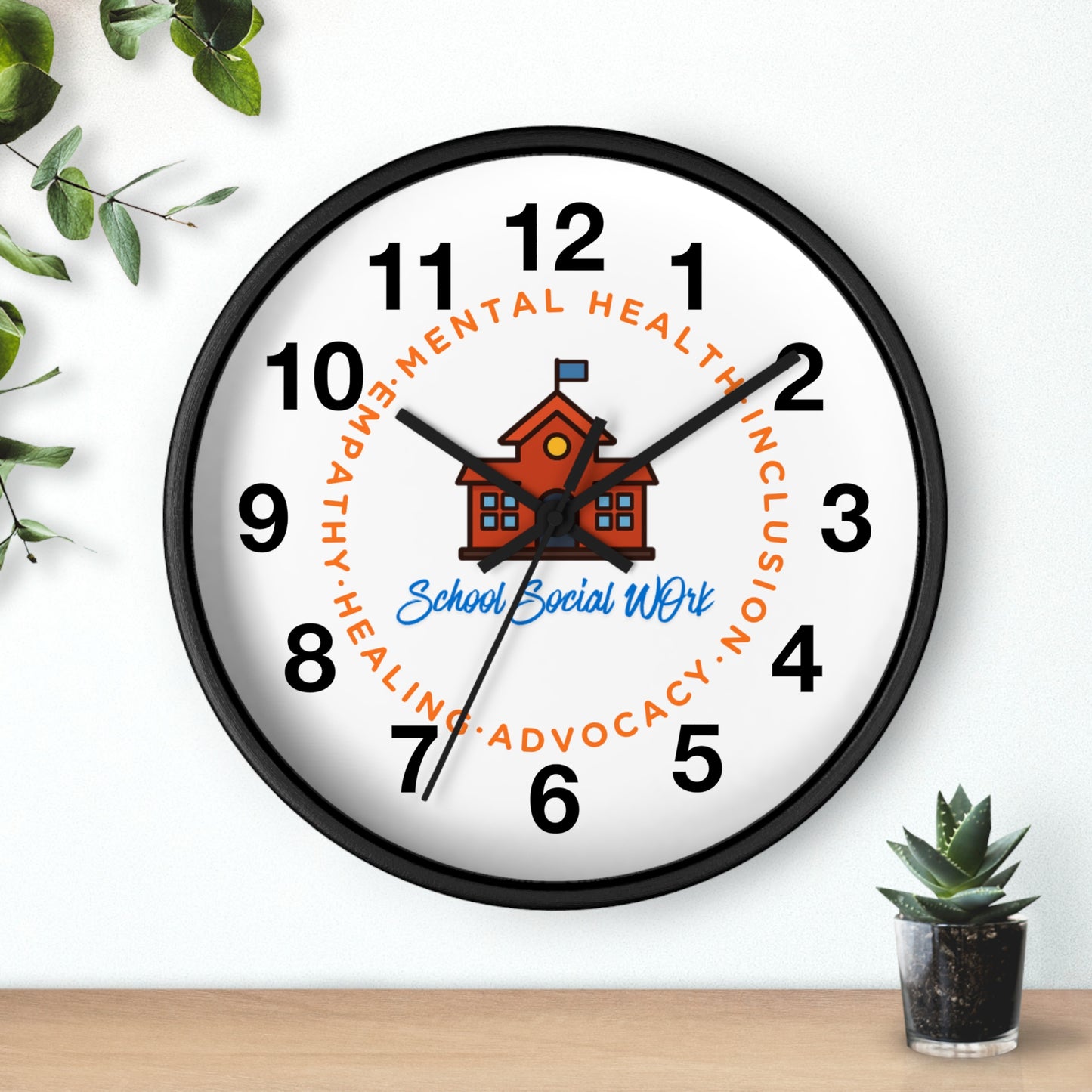 School Social Work Wall Clock - Advocate for Mental Health & Inclusion (WITH NUMBERS)