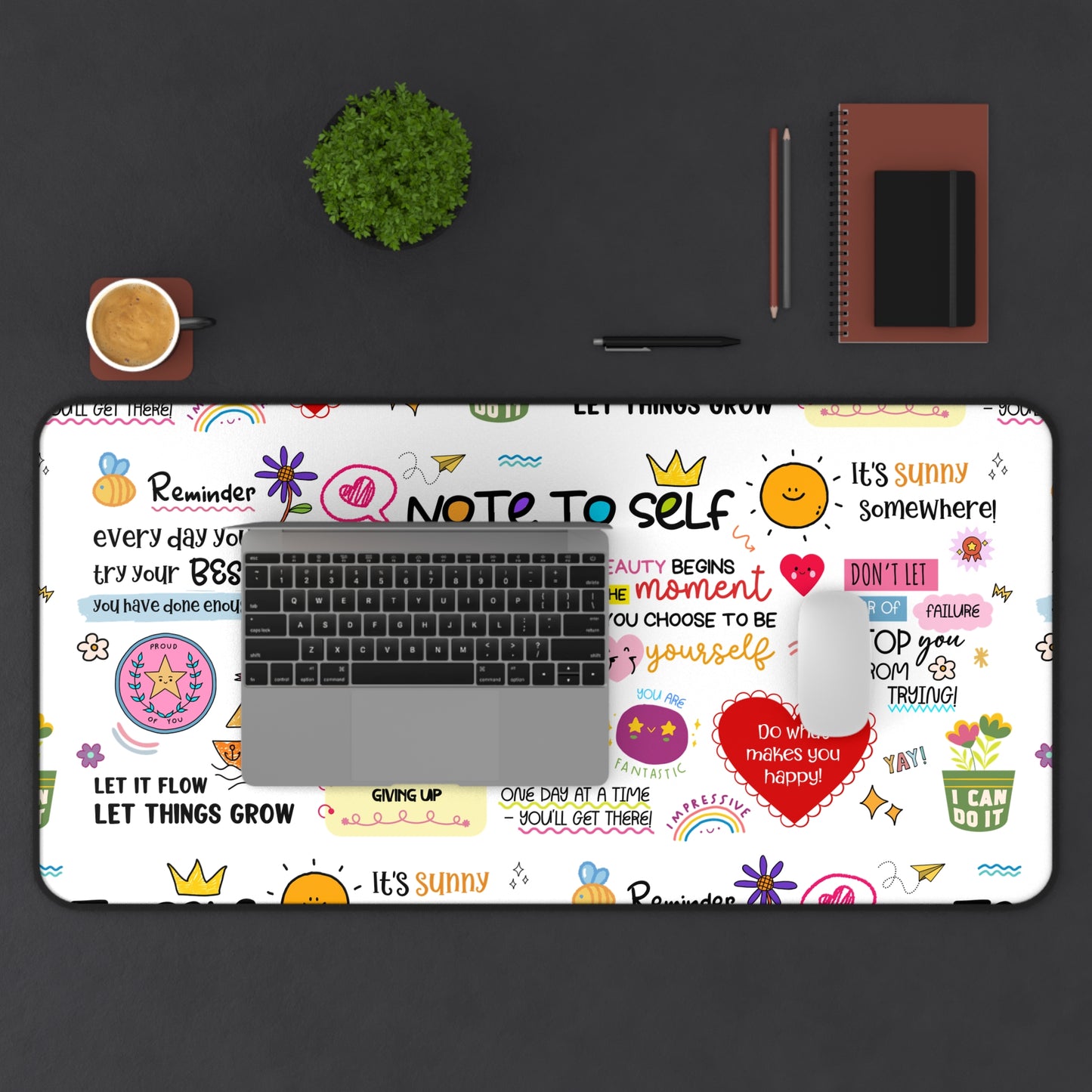 Inspirational Notes Desk Mat — Colorful Motivational Workspace Pad (Mental Health/Social Worker)