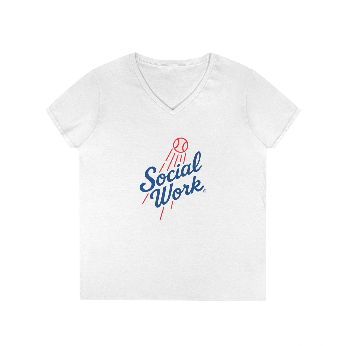 Social Work Baseball V-Neck Tee — Retro 'Social Work' LAD Baseball Script Shirt for Women