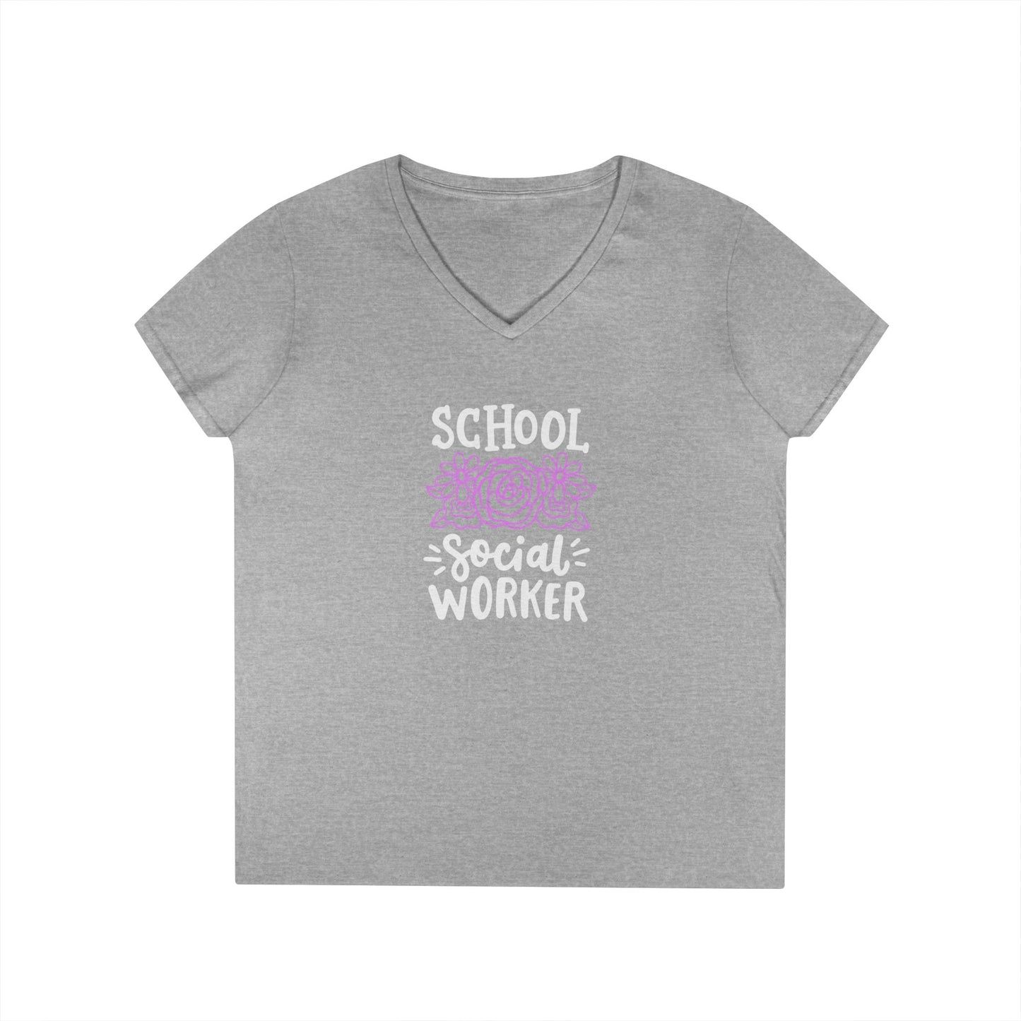 School Social Worker Ladies' V-Neck T-Shirt — Pink Floral Appreciation Gift