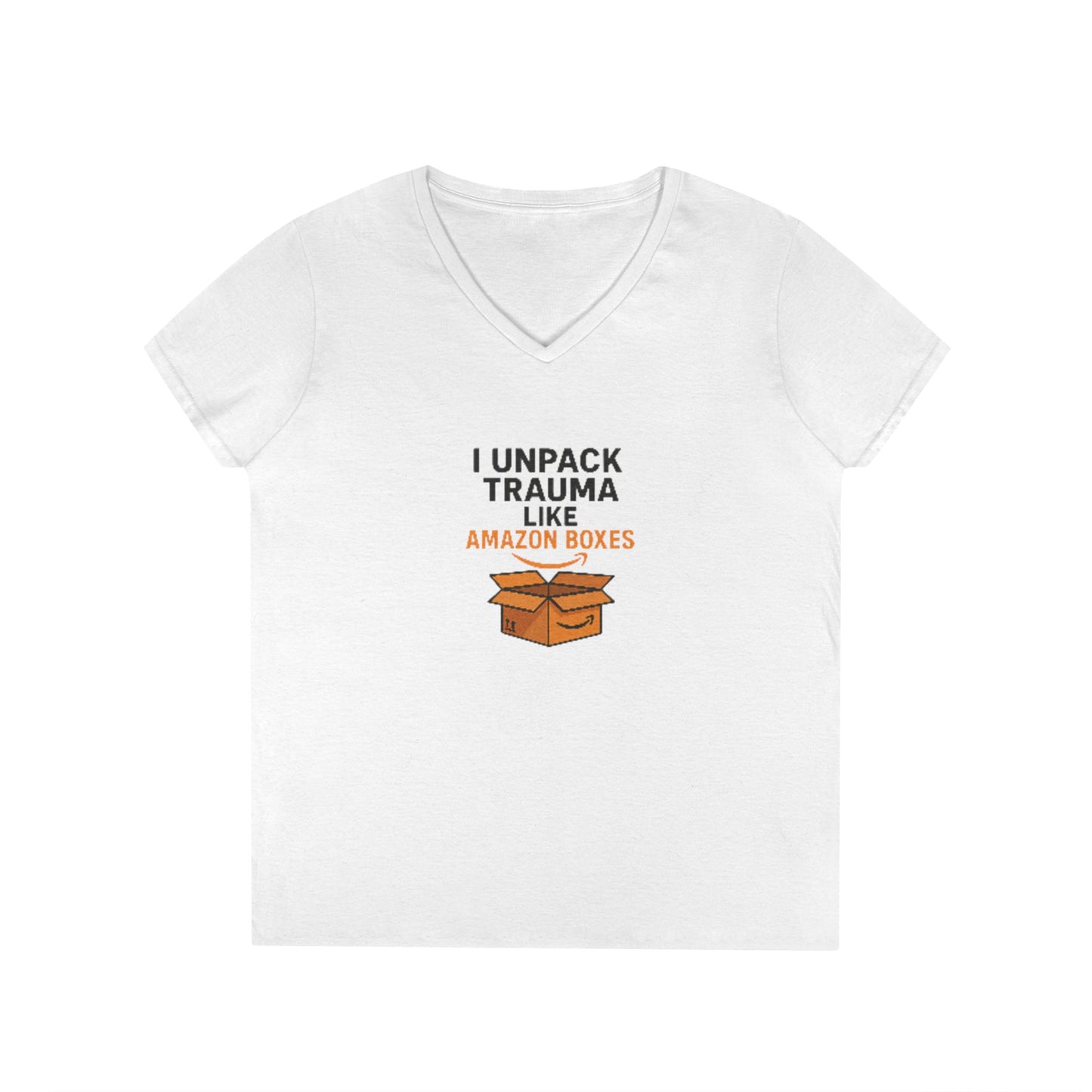 Trauma Unpacking V-Neck T-Shirt, Funny Tee, Gift for Therapists, School Social Workers, Mental Health Humor