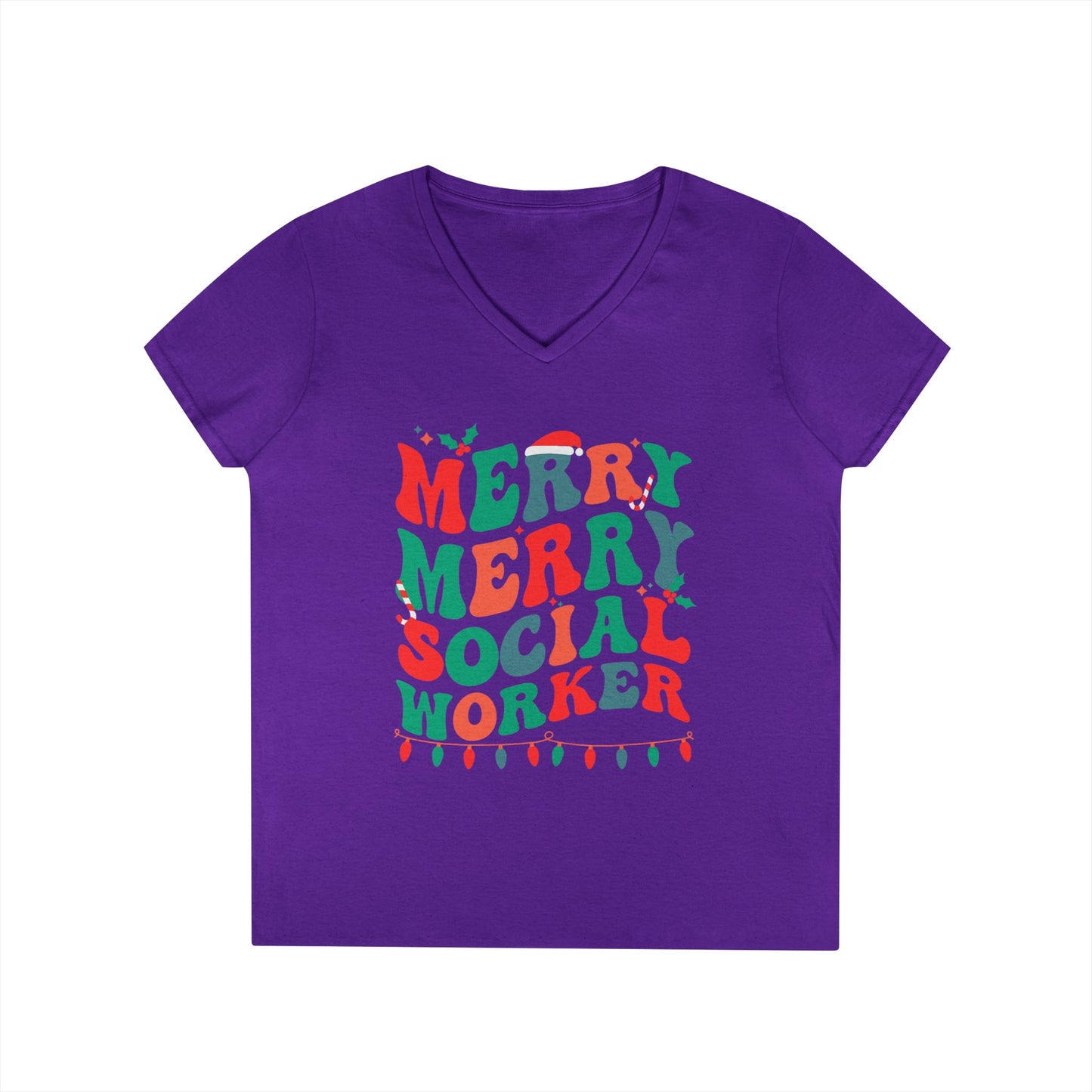 Merry Merry Social Worker V-Neck Tee — Holiday Christmas Shirt for Social Workers