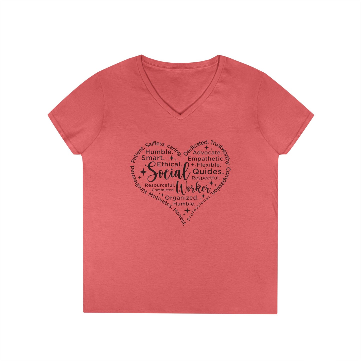 Social Worker Heart V-Neck Tee — Inspirational Word Cloud Shirt for Women