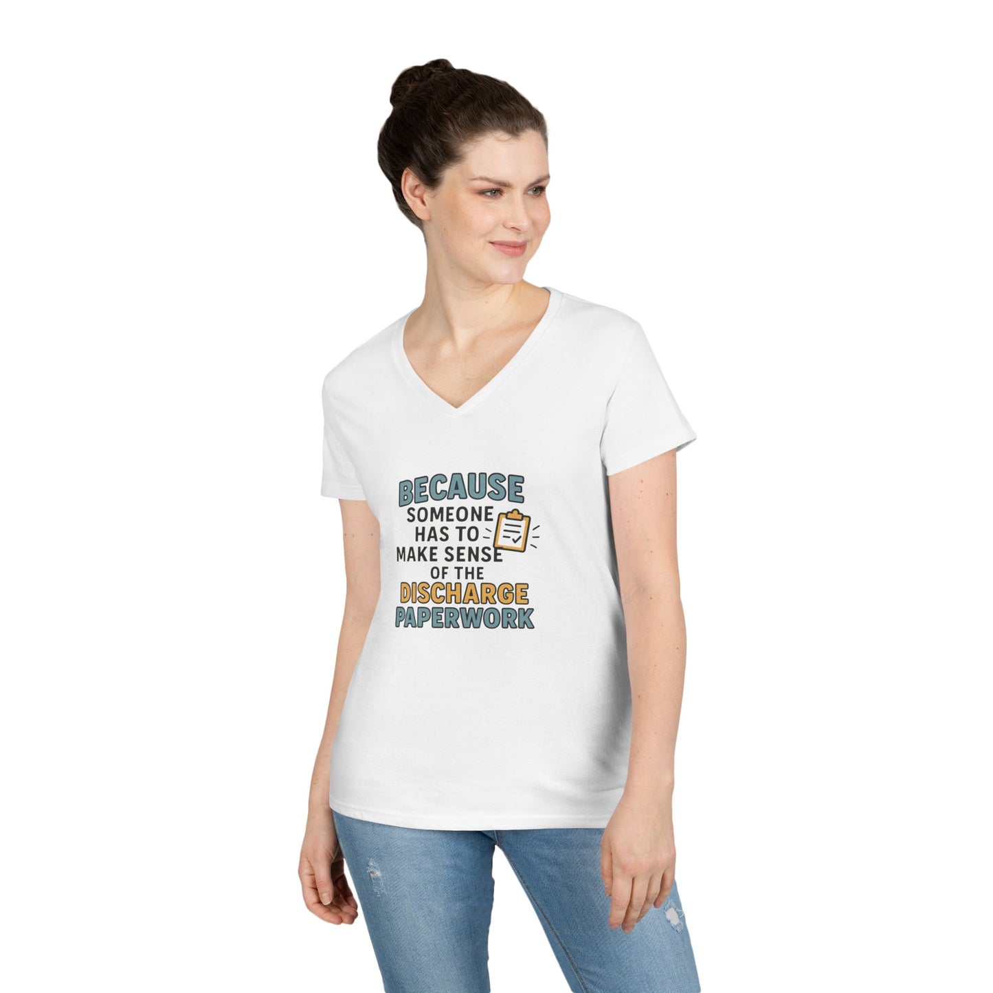 Discharge Paperwork T-Shirt — Funny Medical Office V-Neck for Nurses & Admin