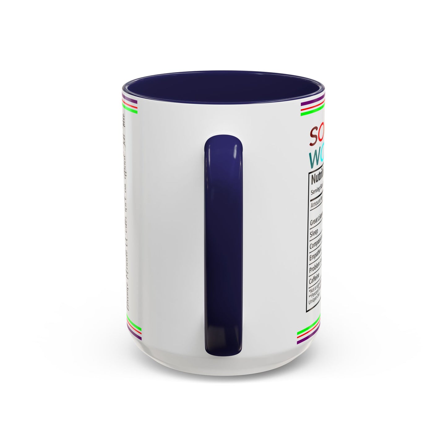 Social Worker Coffee Mug — Colorful Accent Mug with ‘Social Worker Ingredients’ Text (15oz)