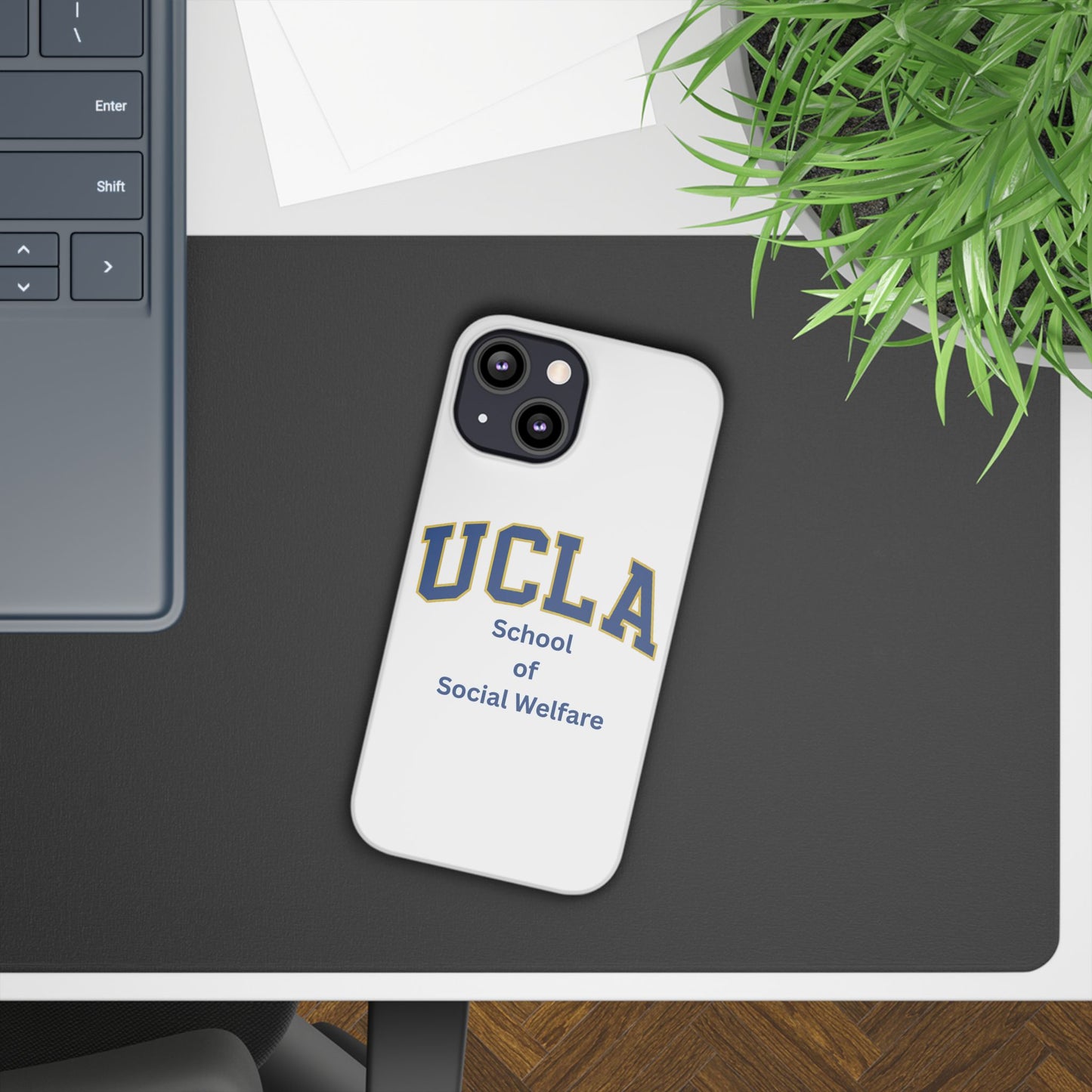 UCLA Slim I-Phone Case - School of Social Welfare-Text Logo (White)