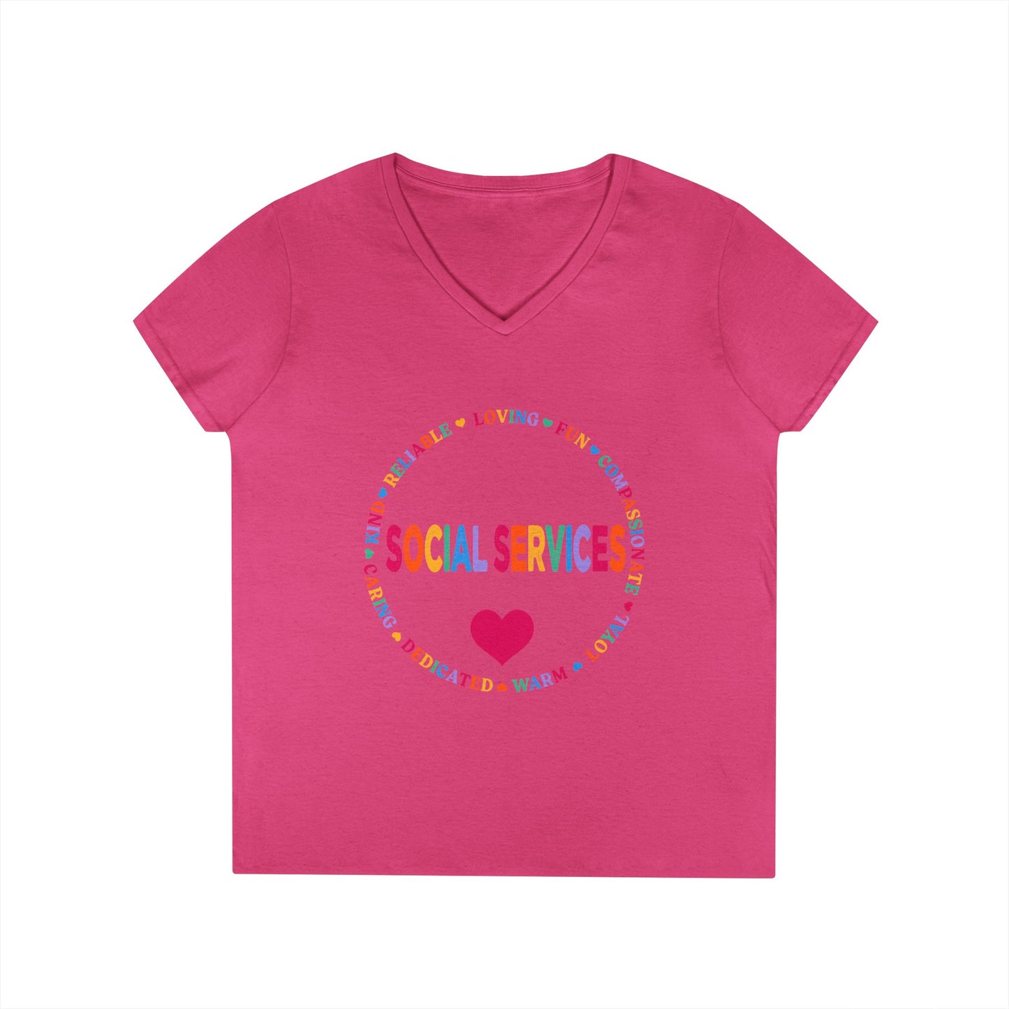 Social Services Rainbow Heart V-Neck Tee — Caring Social Worker Shirt