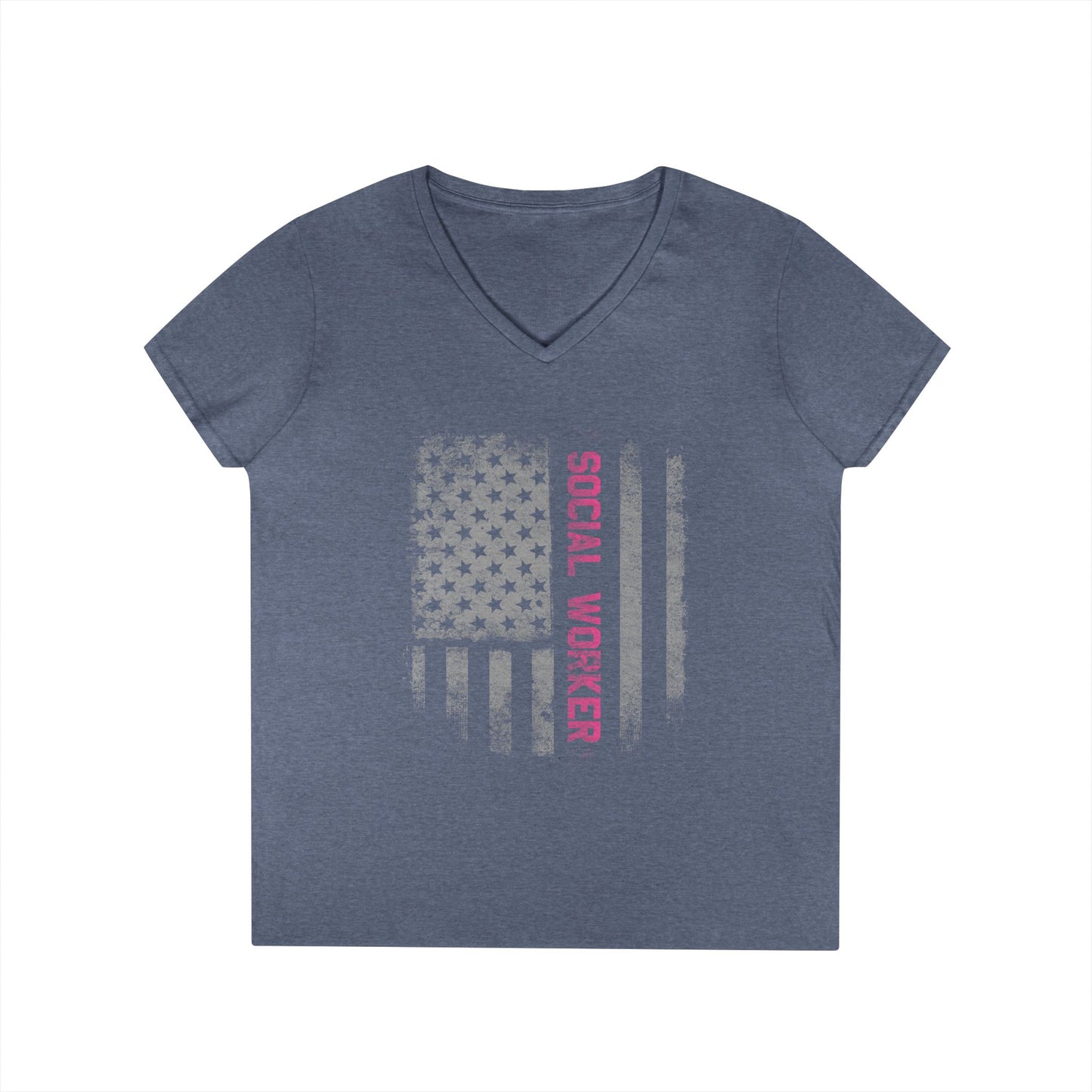 Social Worker V-Neck T-Shirt — Distressed American Flag Design