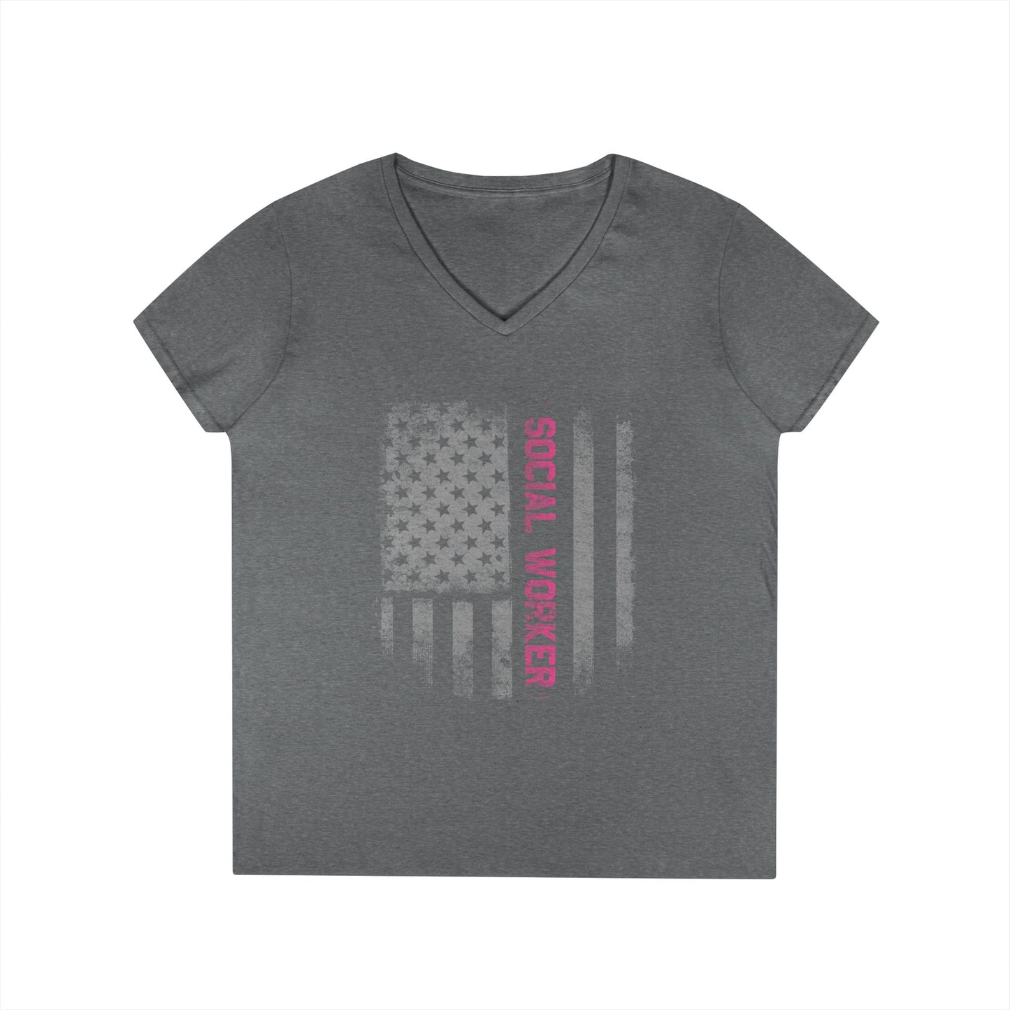 Social Worker V-Neck T-Shirt — Distressed American Flag Design