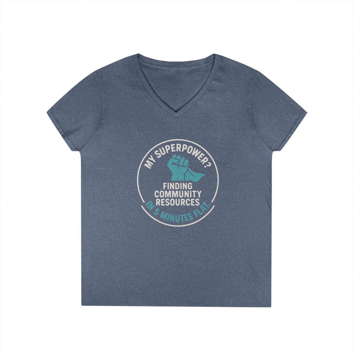 Community Resources V-Neck Tee — "My Superpower: Finding Community Resources" - Medical, School, Social Work
