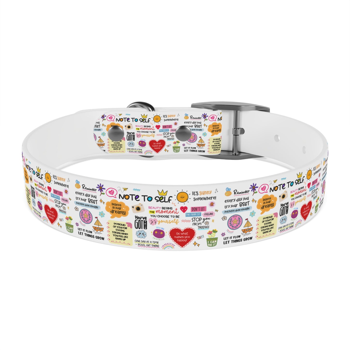 Dog Collar — Whimsical 'Note to Self' Positive Words Quote Pattern Pet Collar