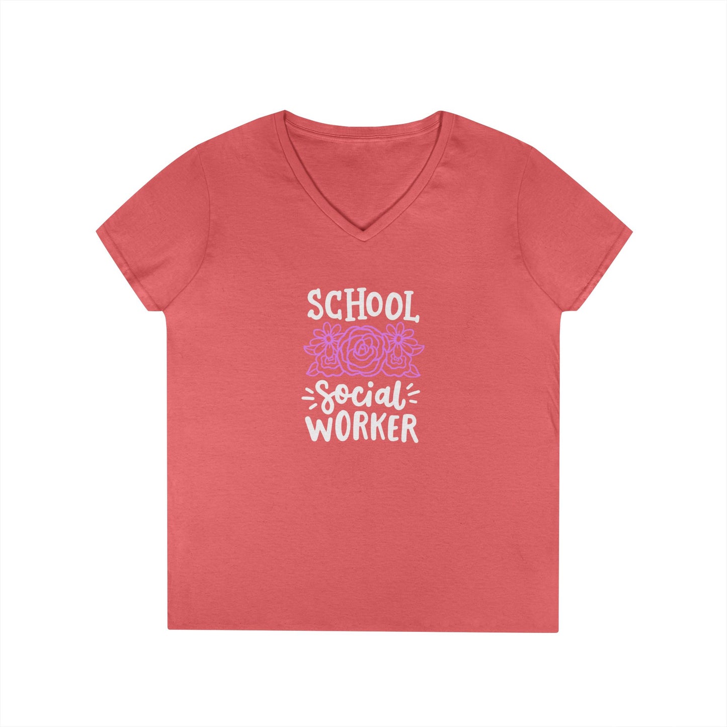 School Social Worker Ladies' V-Neck T-Shirt — Pink Floral Appreciation Gift