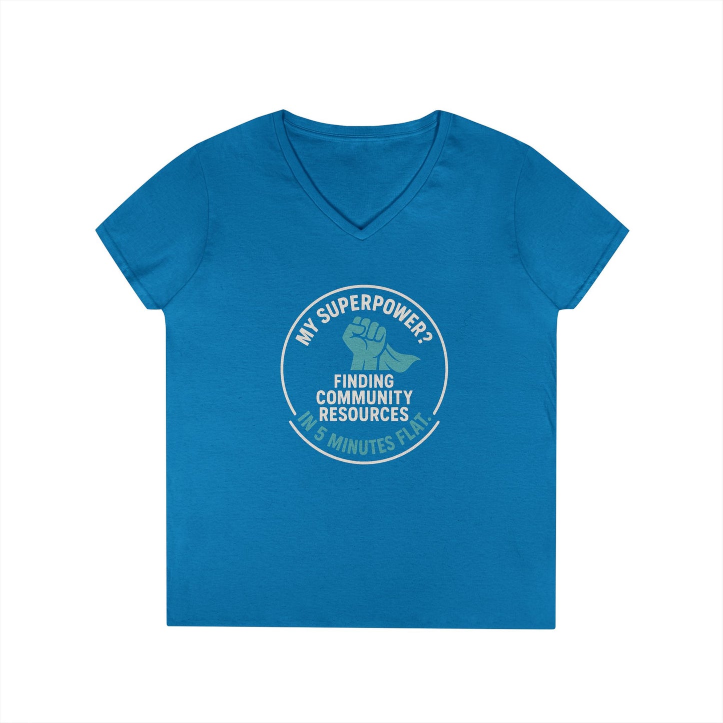 Community Resources V-Neck Tee — "My Superpower: Finding Community Resources" - Medical, School, Social Work