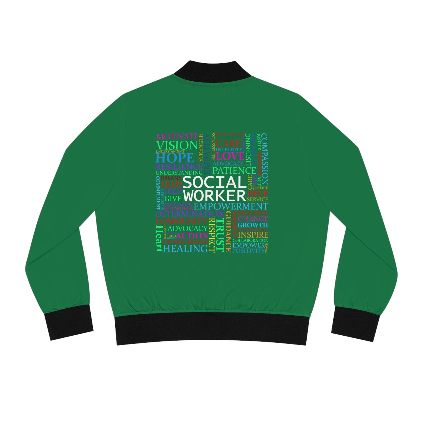 Social Worker Word Cloud Bomber Jacket (Green)