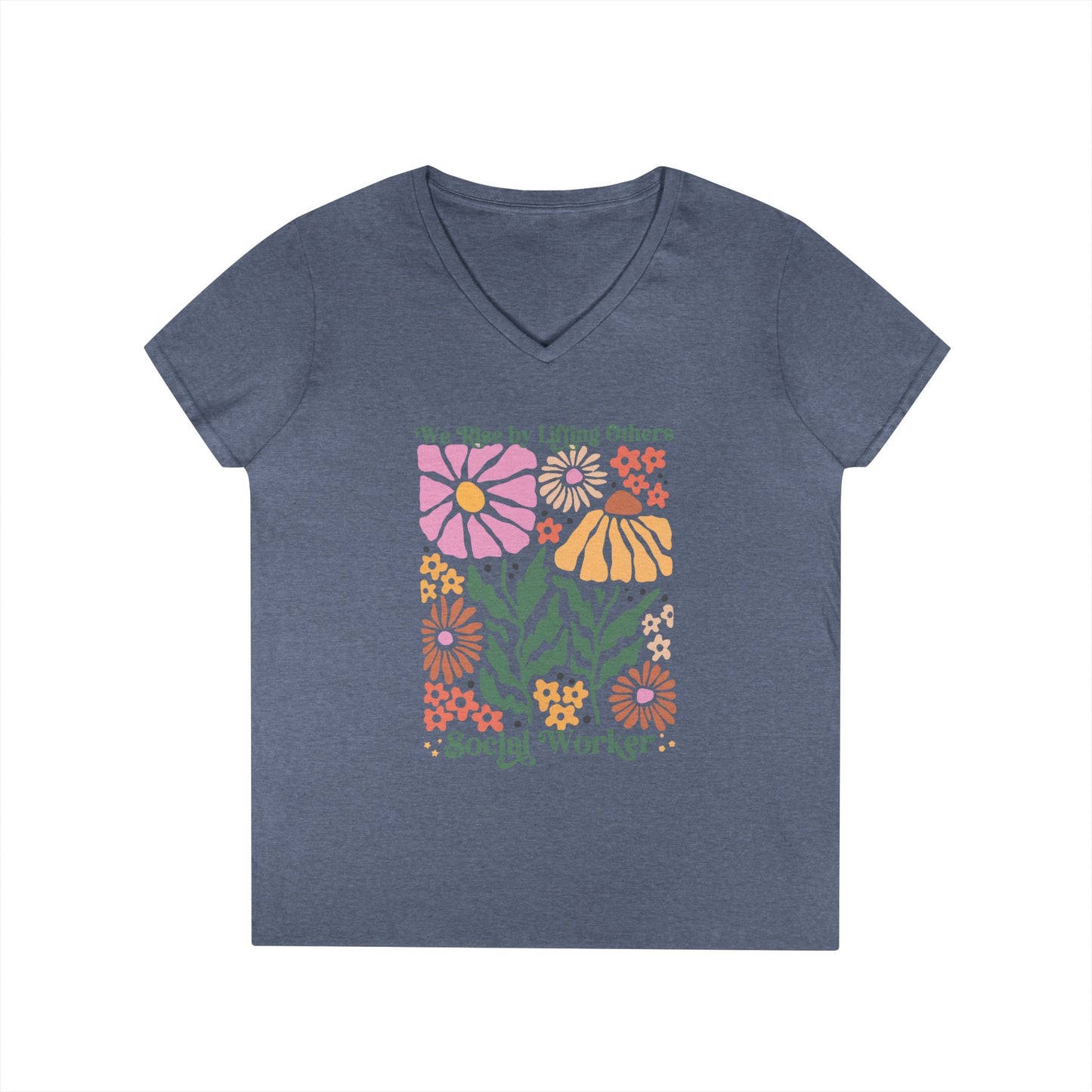 Social Worker Floral V-Neck T-Shirt — "She Chooses to Uplift Others"