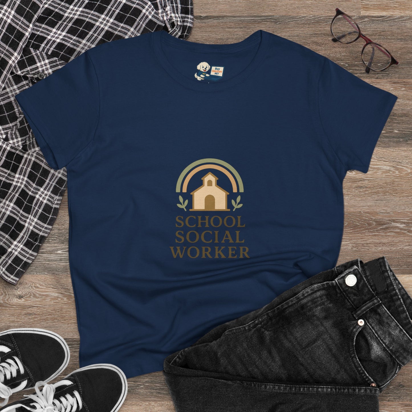 School Social Worker with Earth Tone Logo -Women's Midweight Cotton T-Shirt