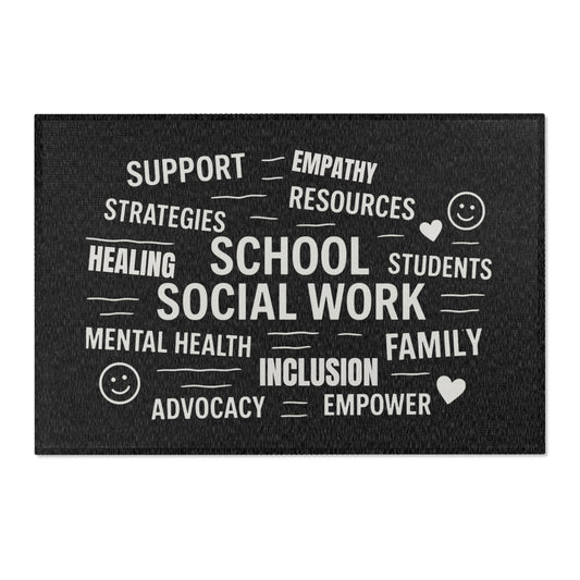 School Social Work Inspirational Area Rug - Black