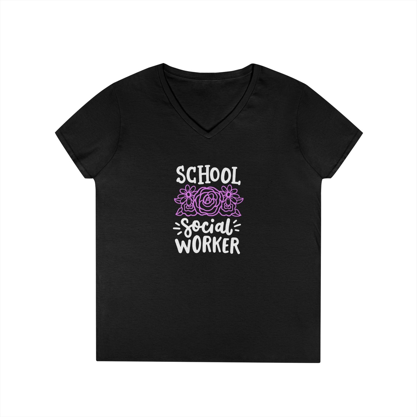 School Social Worker Ladies' V-Neck T-Shirt — Pink Floral Appreciation Gift