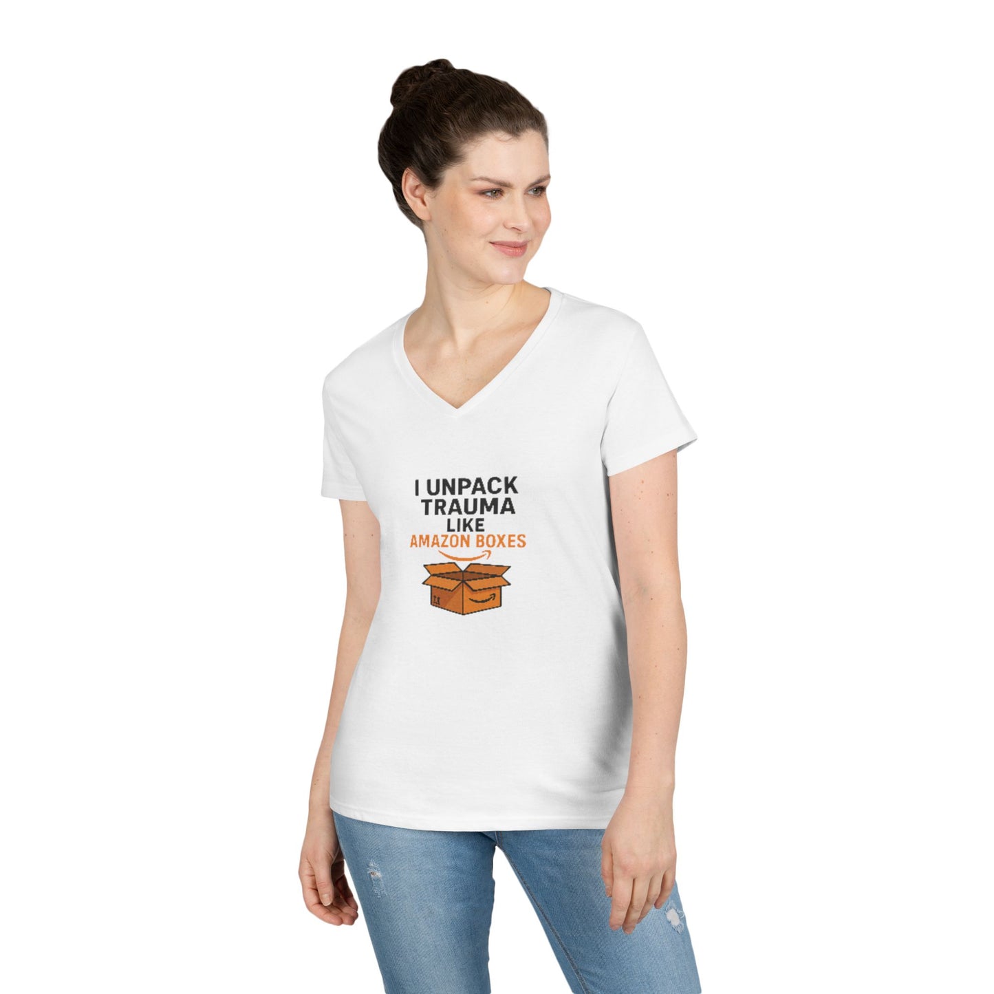 Trauma Unpacking V-Neck T-Shirt, Funny Tee, Gift for Therapists, School Social Workers, Mental Health Humor