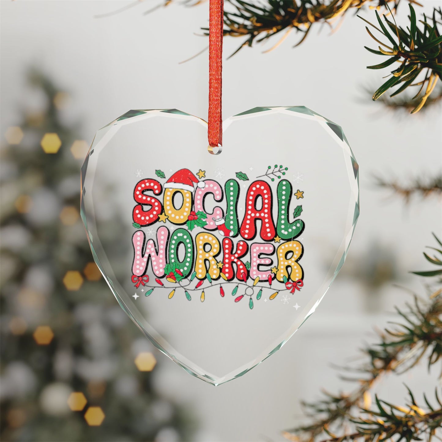 Social Worker Crystal Glass Ornament — Festive Heart-Shaped Holiday Keepsake