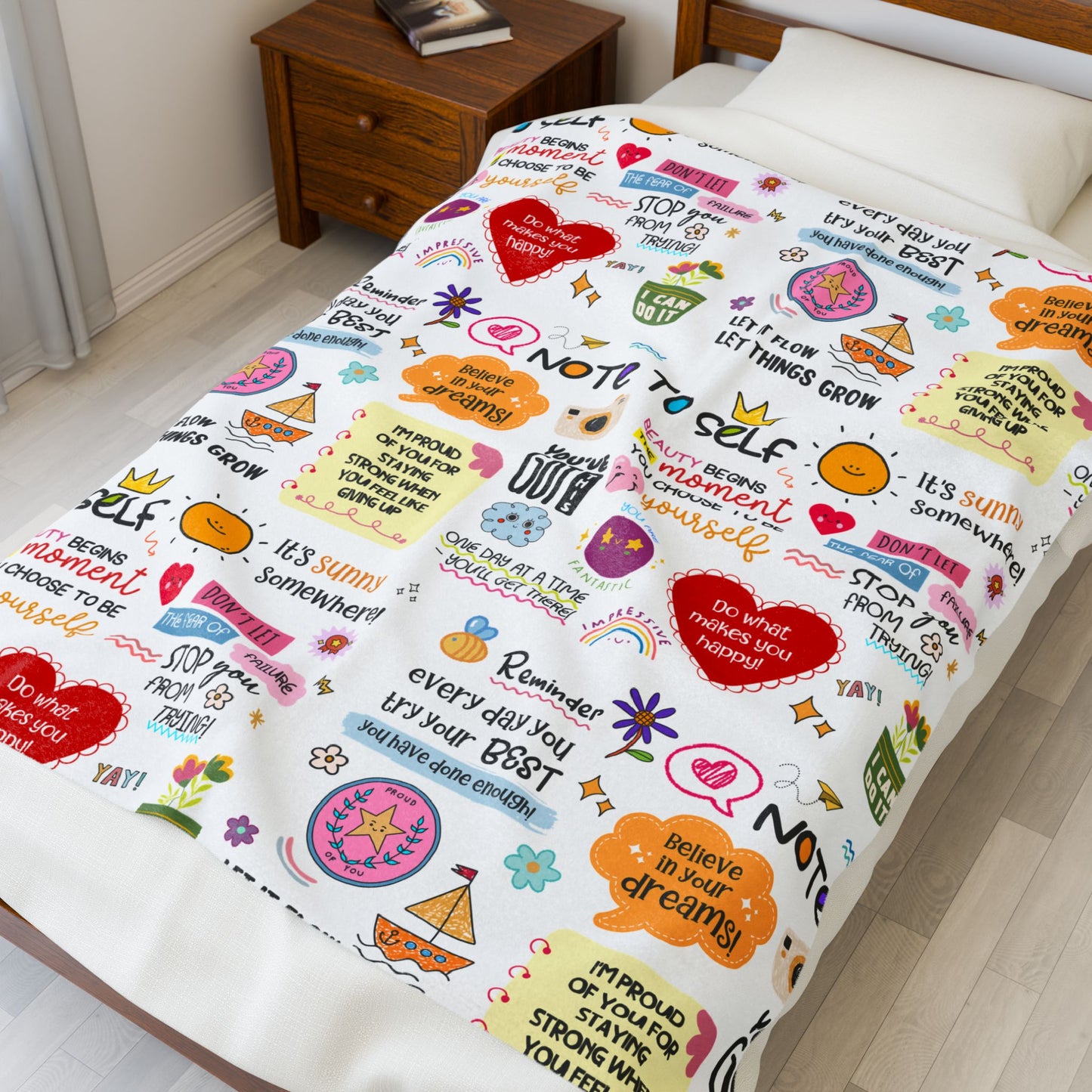 Motivational Quote Plush Blanket – “Note to Self” Cozy Velveteen Throw - Social Work