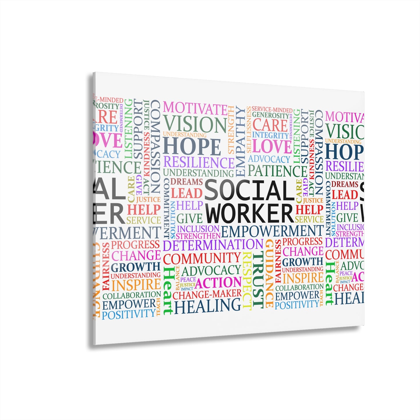 Social Worker Word Cloud Acrylic Print — Motivational Wall Art (French Cleat Hanging)