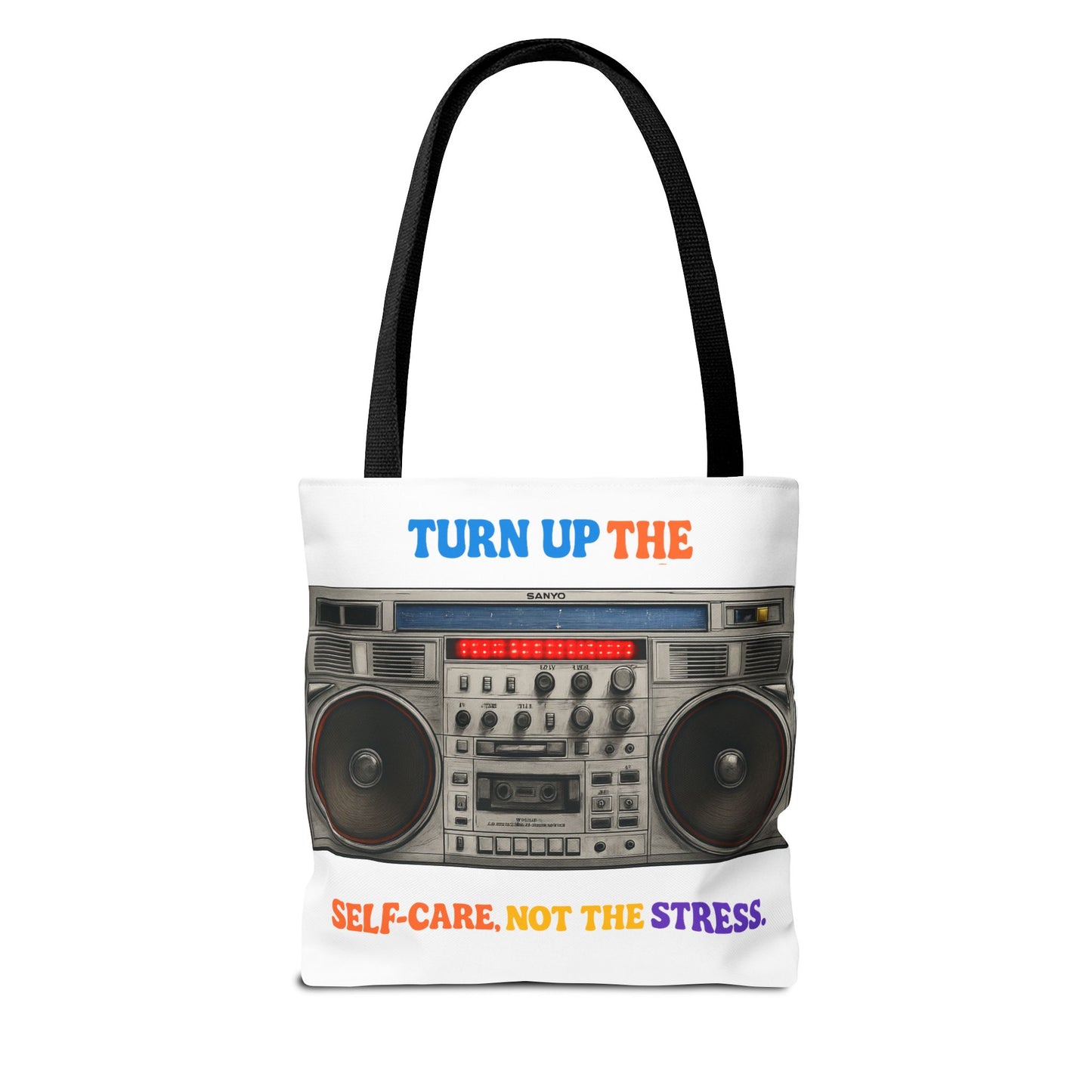 Turn Up the Self-Care Tote Bag — Retro Boombox 'Self-Care, Not the Stress' (Mental Health/Social Worker)