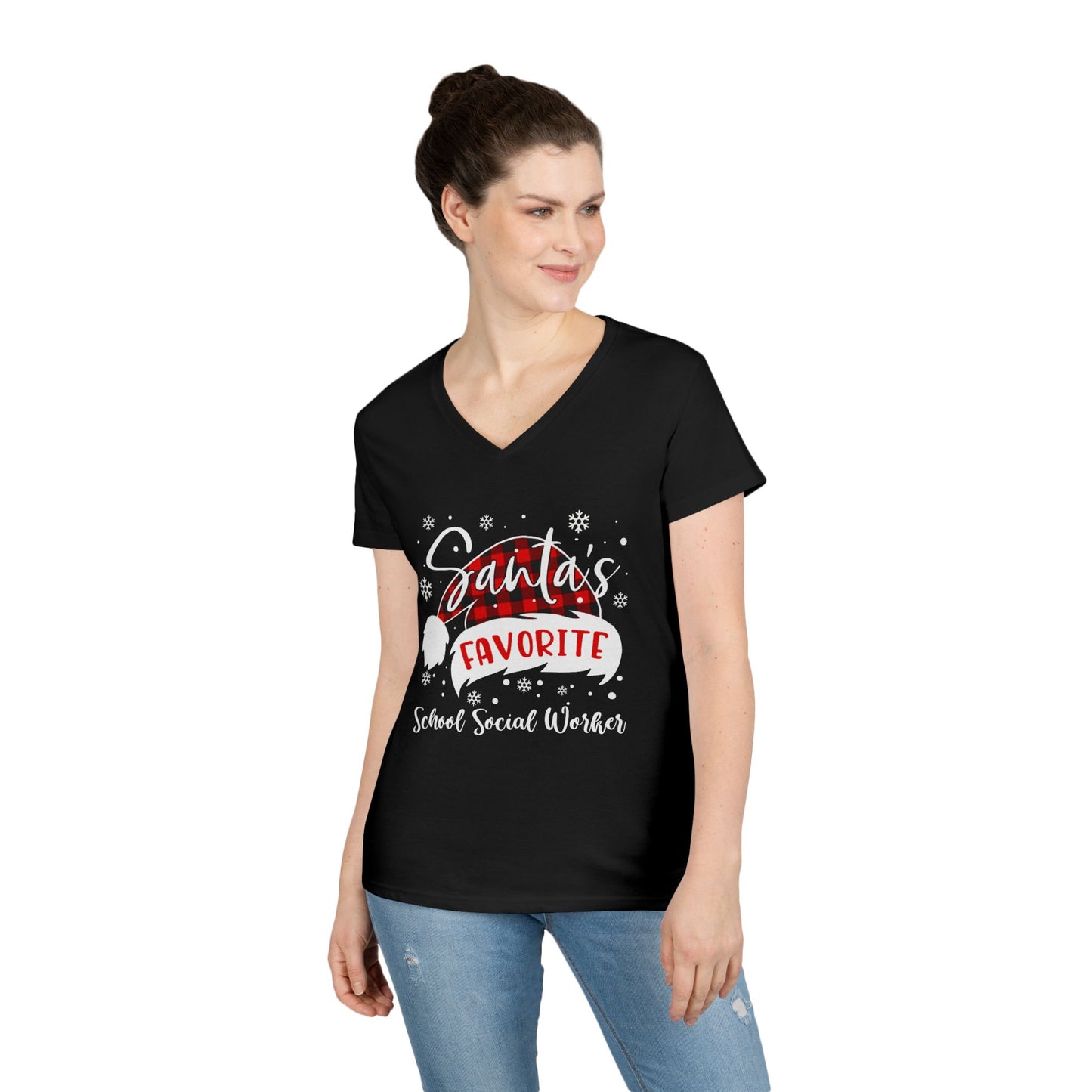 Santa's Favorite School Social Worker V-Neck Tee - Holiday Edition