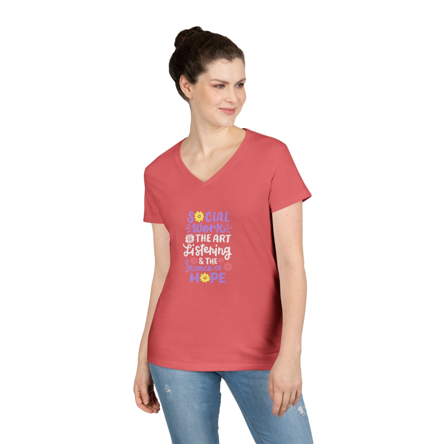 Hopeful Social Worker V‑Neck Tee — "Social Work is the Art of Listening & the Science of Hope"