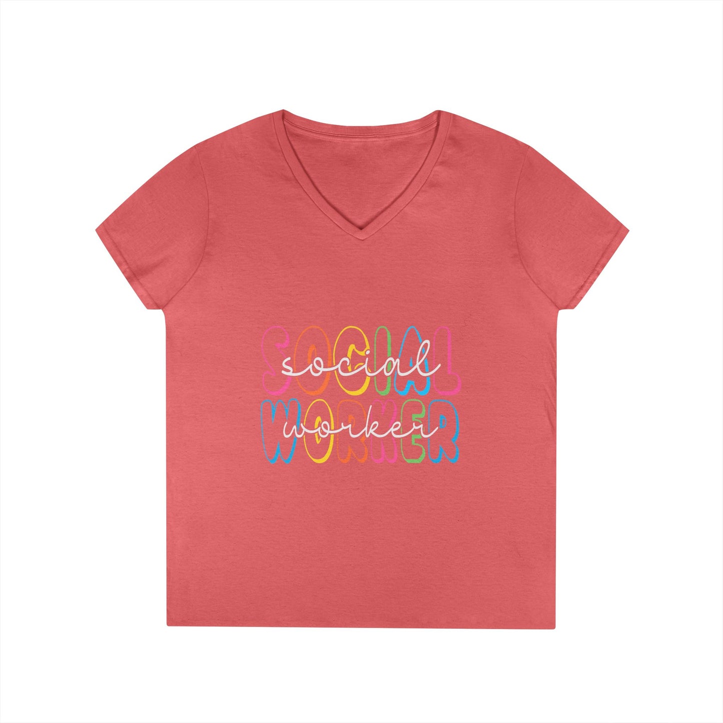 Social Worker V-Neck T-Shirt — Colorful Retro Script Women’s Tee
