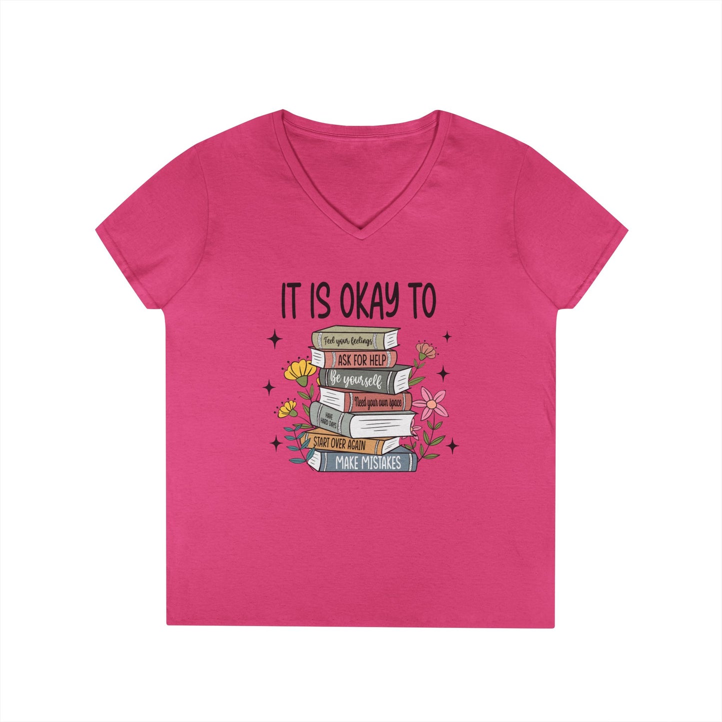 Ladies' V-Neck T-Shirt - "It's OK" - School Social Worker
