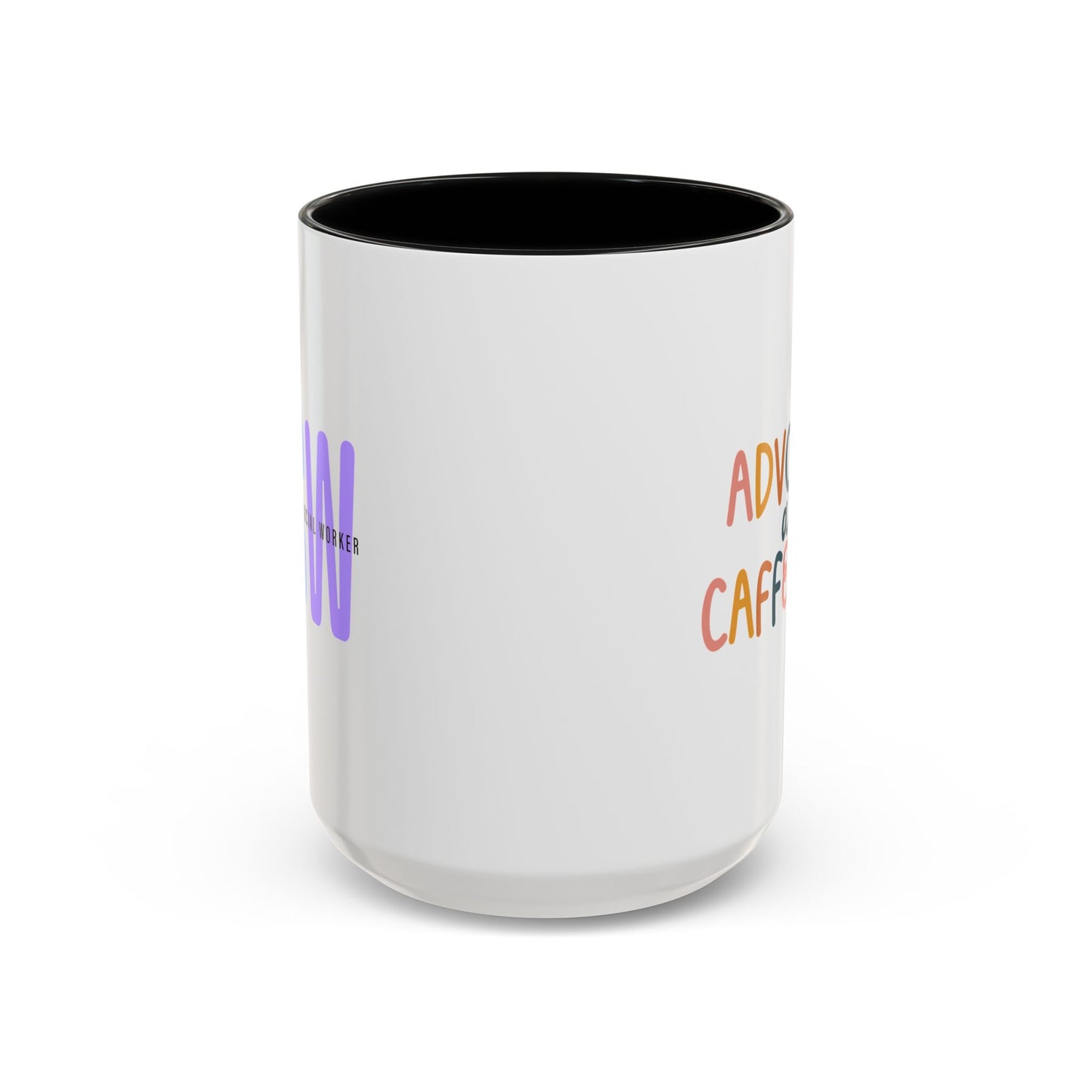 LCSW-Advocate and Caffeinate Accent Coffee Mug — Colorful Social Woker Coffee Cup (15 oz)