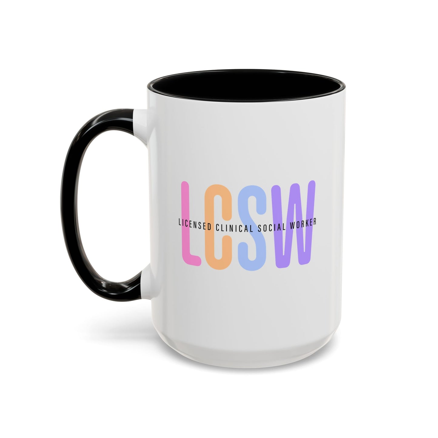 LCSW-Advocate and Caffeinate Accent Coffee Mug — Colorful Social Woker Coffee Cup (15 oz)