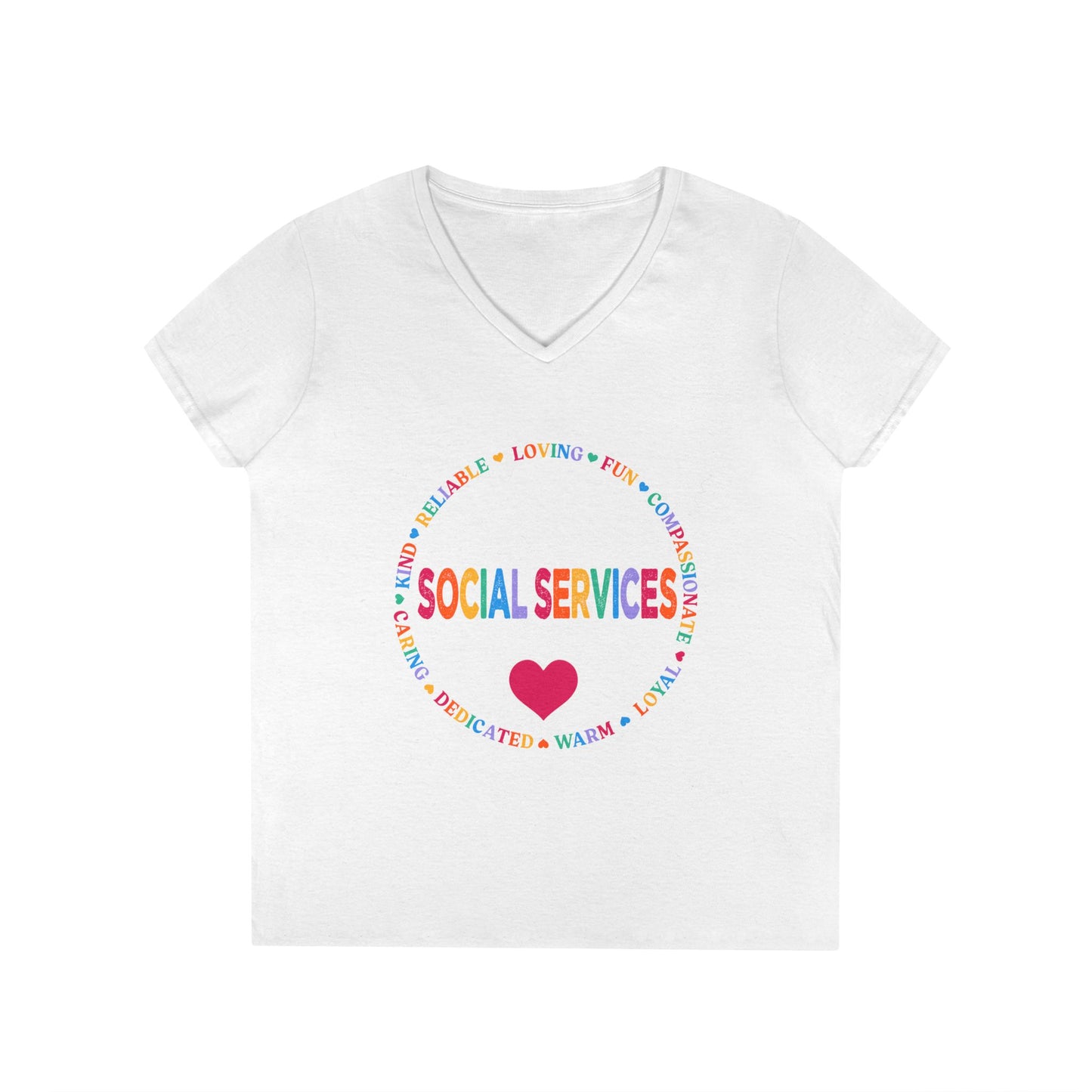 Social Services Rainbow Heart V-Neck Tee — Caring Social Worker Shirt