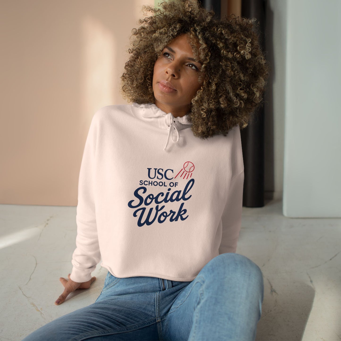 USC Social Work & Dodgers Crop Hoodie - Cheerful College Style