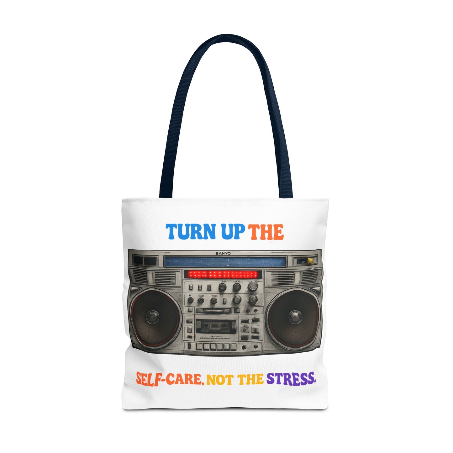 Turn Up the Self-Care Tote Bag — Retro Boombox 'Self-Care, Not the Stress' (Mental Health/Social Worker)