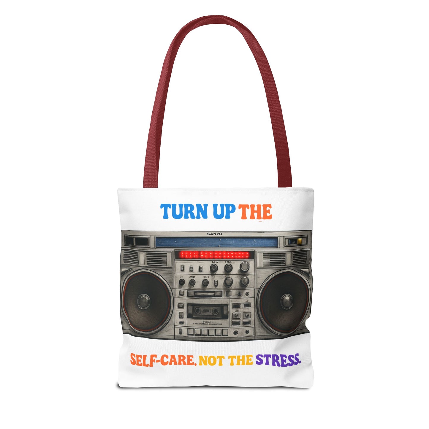 Turn Up the Self-Care Tote Bag — Retro Boombox 'Self-Care, Not the Stress' (Mental Health/Social Worker)