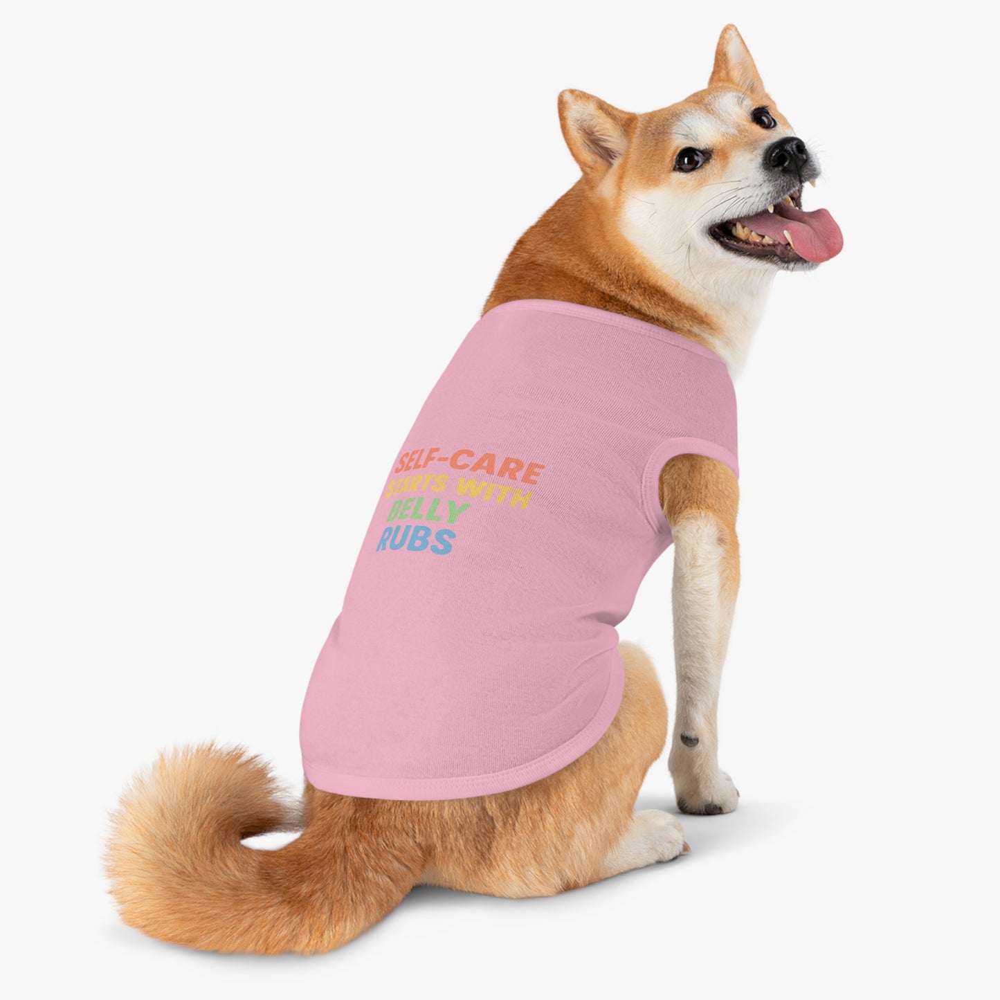 Pet Tank Top — "Self-Care Starts With Belly Rubs" Funny Dog Cat Tee - Mental Health/Social Work