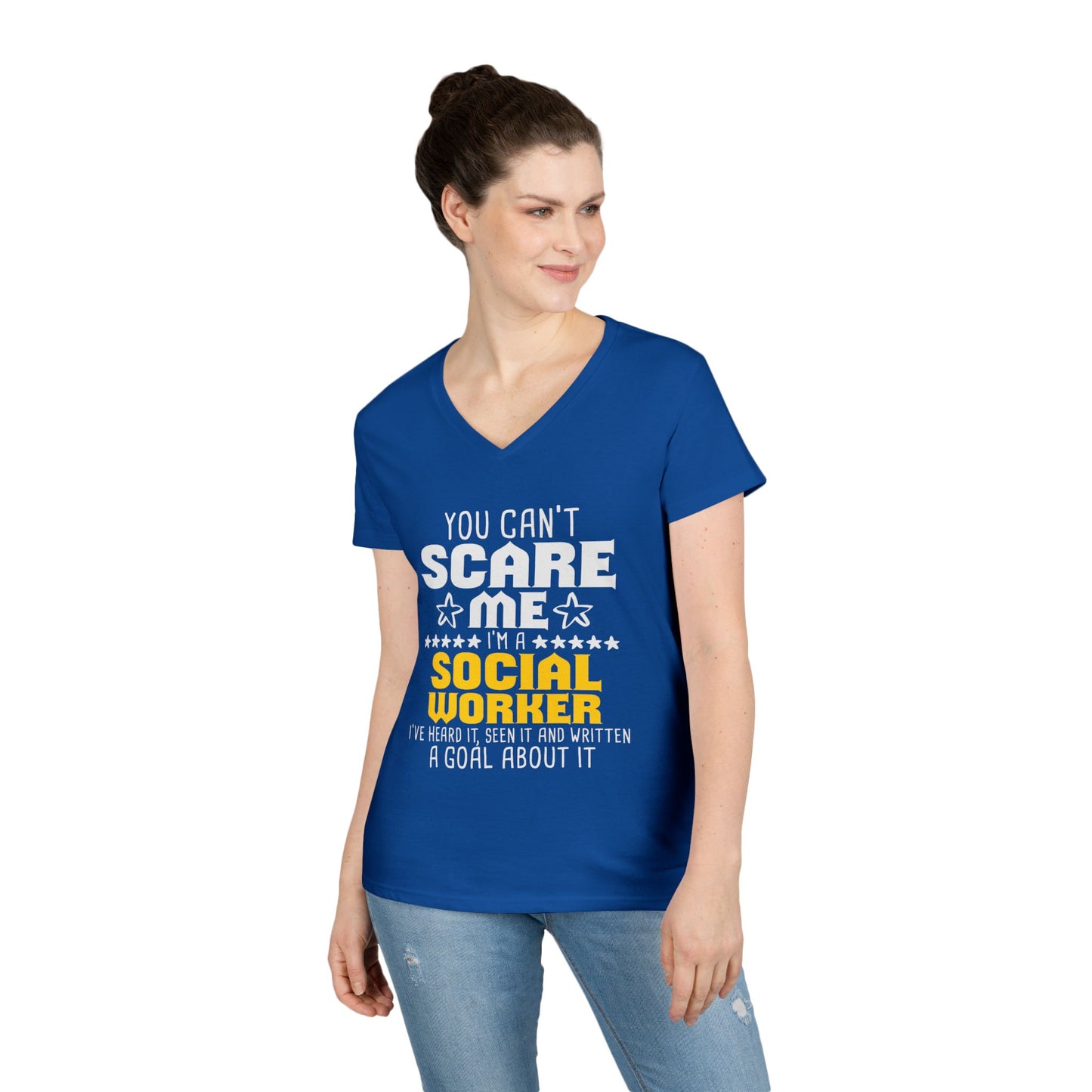Social Worker V-Neck Tee – "You Can't Scare Me, I'm a Social Worker" Women’s Shirt