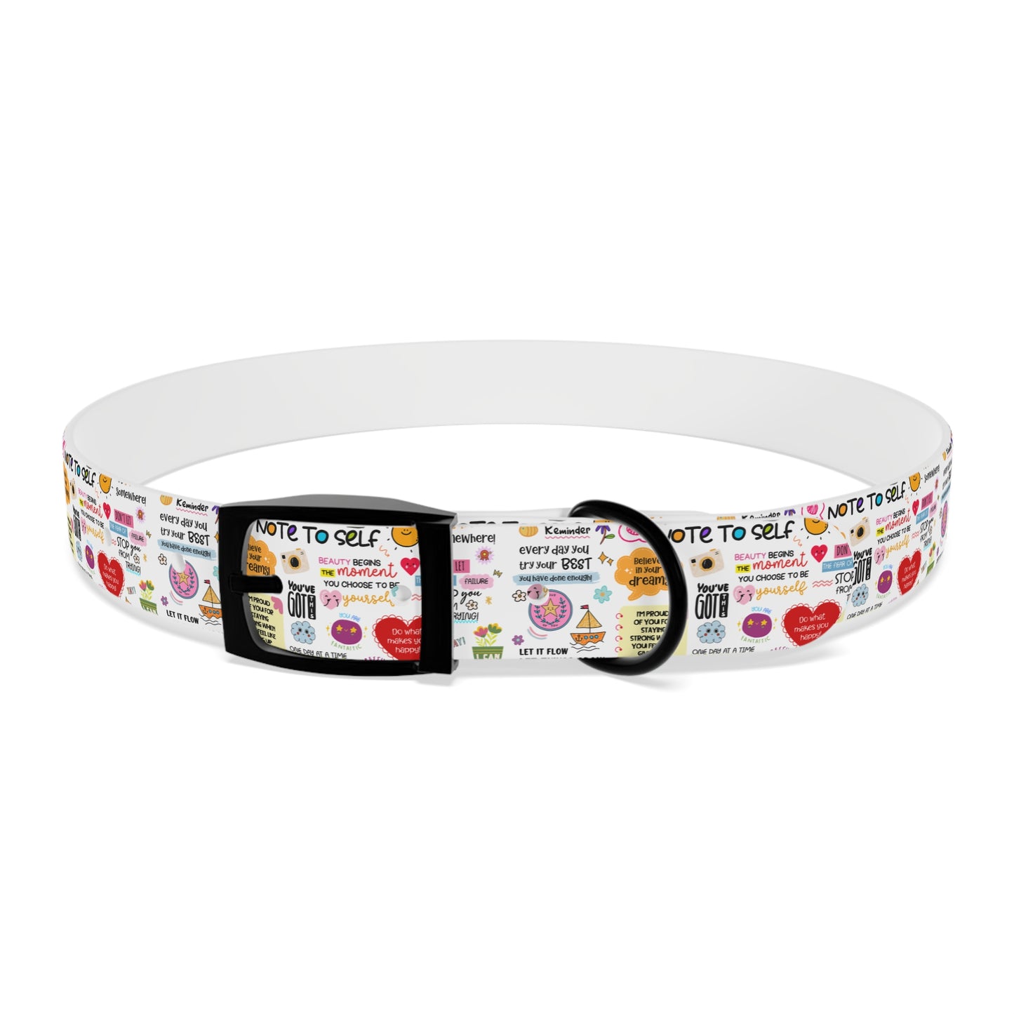 Dog Collar — Whimsical 'Note to Self' Positive Words Quote Pattern Pet Collar