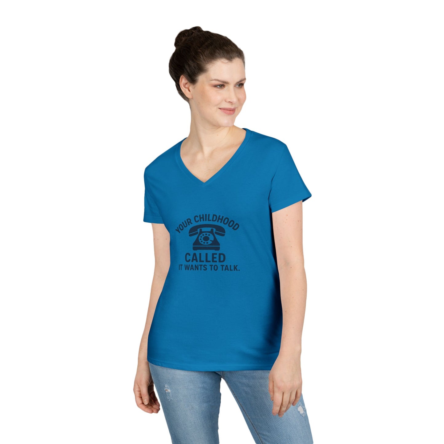 Women's V-Neck T-Shirt — "Your Childhood Called, It Wants to Talk" (Social Work/Mental Health)