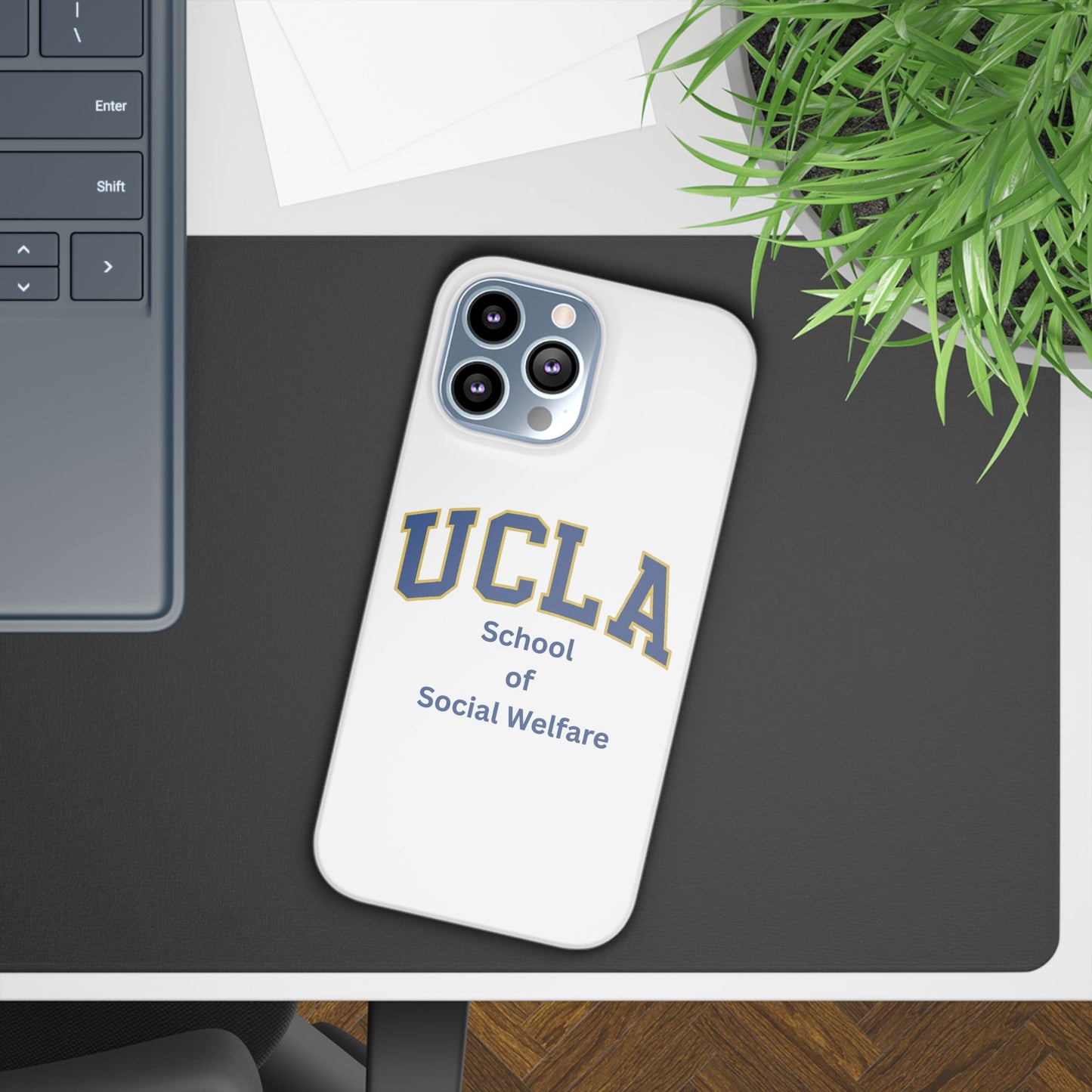 UCLA Slim I-Phone Case - School of Social Welfare-Text Logo (White)