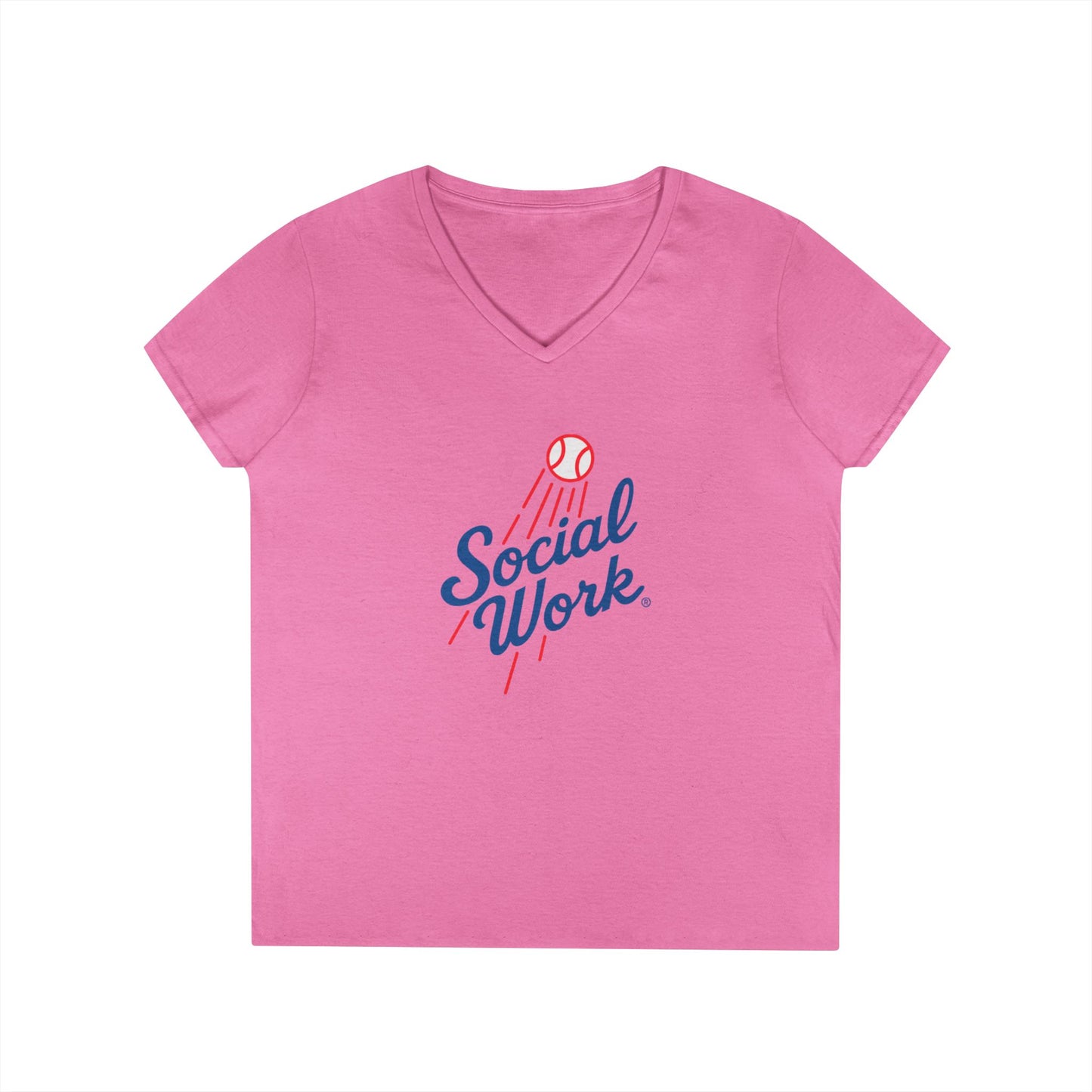 Social Work Baseball V-Neck Tee — Retro 'Social Work' LAD Baseball Script Shirt for Women