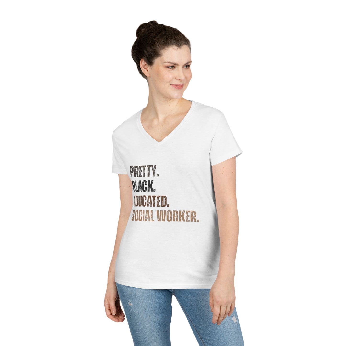 Pretty. Black. Educated. Social Worker. V-Neck Tee