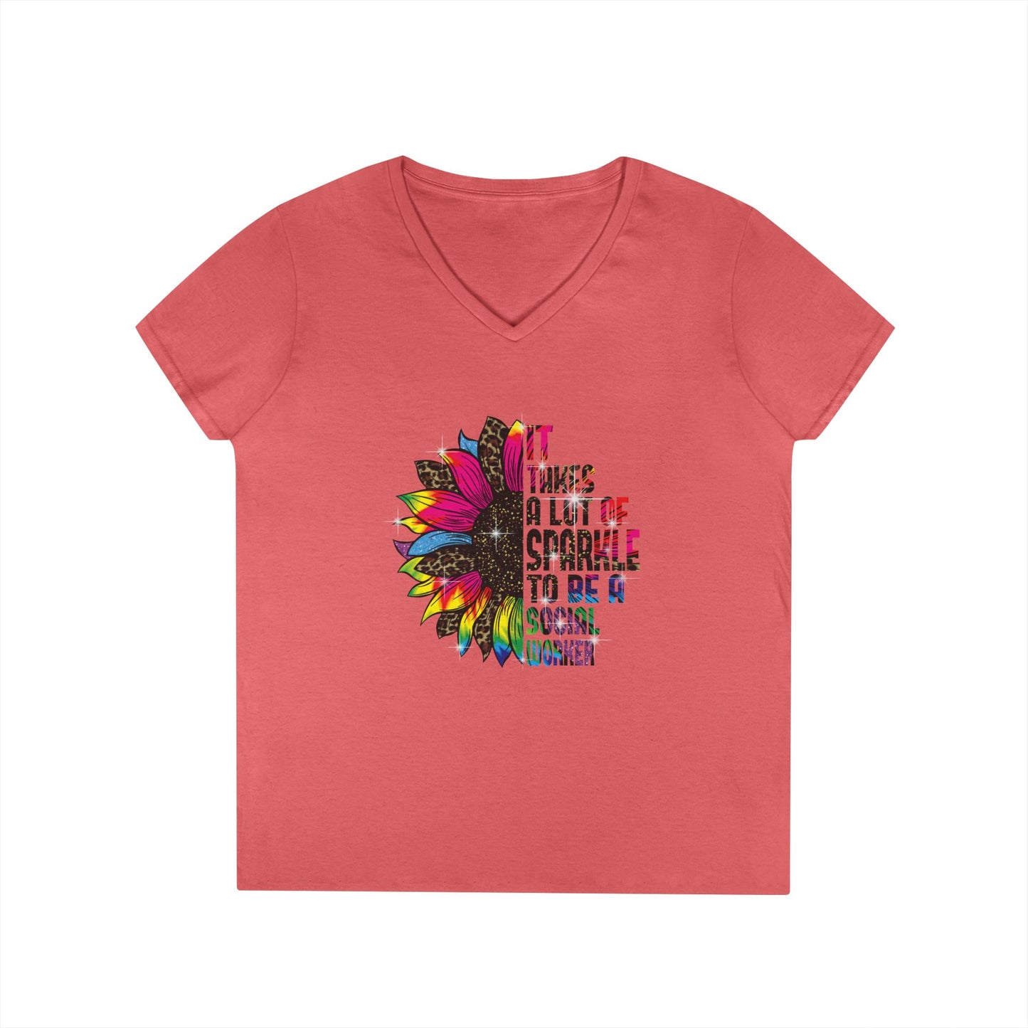 Social Worker V-Neck T-Shirt - "It Takes A Lot Of Sparkle To Be A Social Worker" Colorful Floral Design