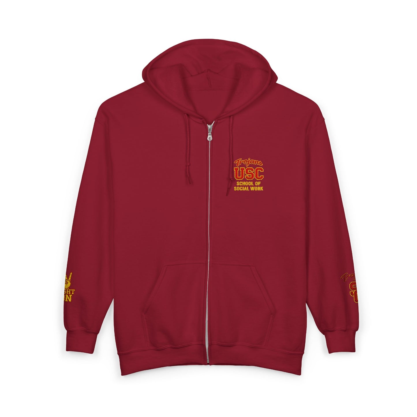 USC School of Social Work- Full-Zip Hoodie – Chest & Sleeve Logo Zip-Up Sweatshirt